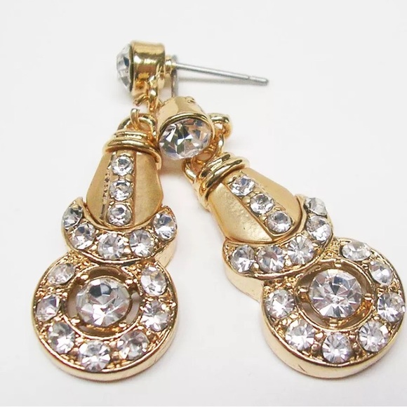 NWOT Goldtone Post Earrings with Genuine Crystals - Picture 3 of 3